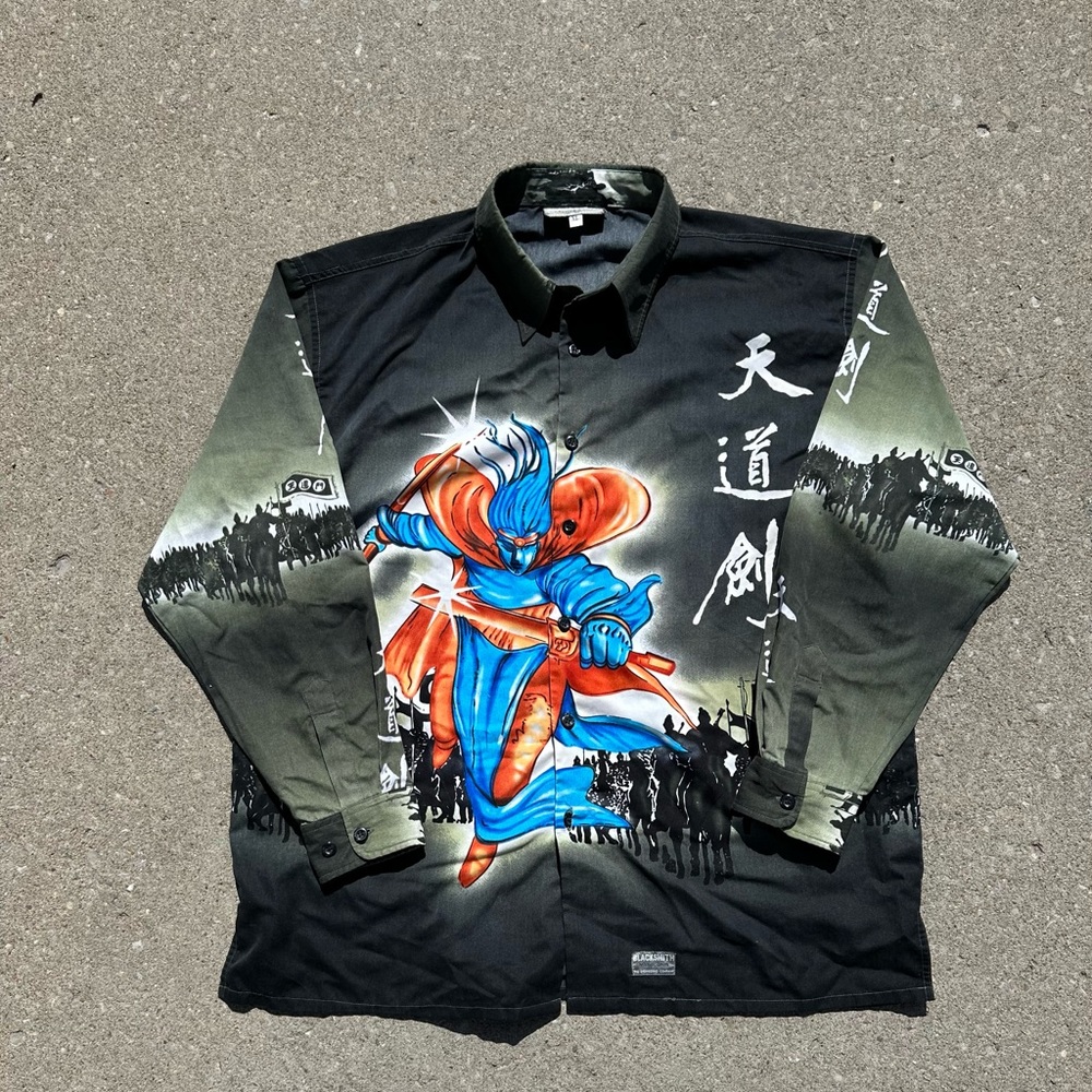 Vintage Blacksmith Japanese Manga Shirt Samurai 90's Button Long Sleeve size XL